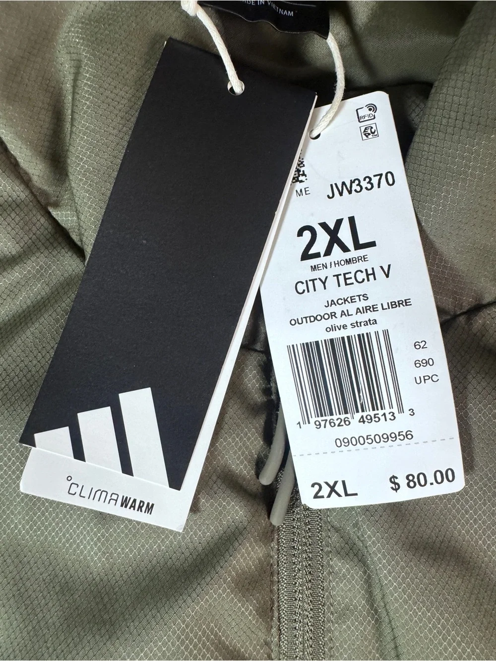 Adidas ClimaWarm Men’s 2XL Olive Green Insulated Full Zip Vest NWT